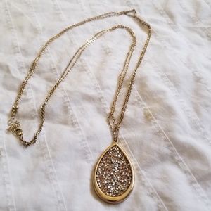 Teardrop Pendant Necklace with Pink Crystals